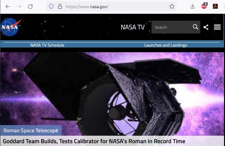 Front page of
            NASA.GOV
